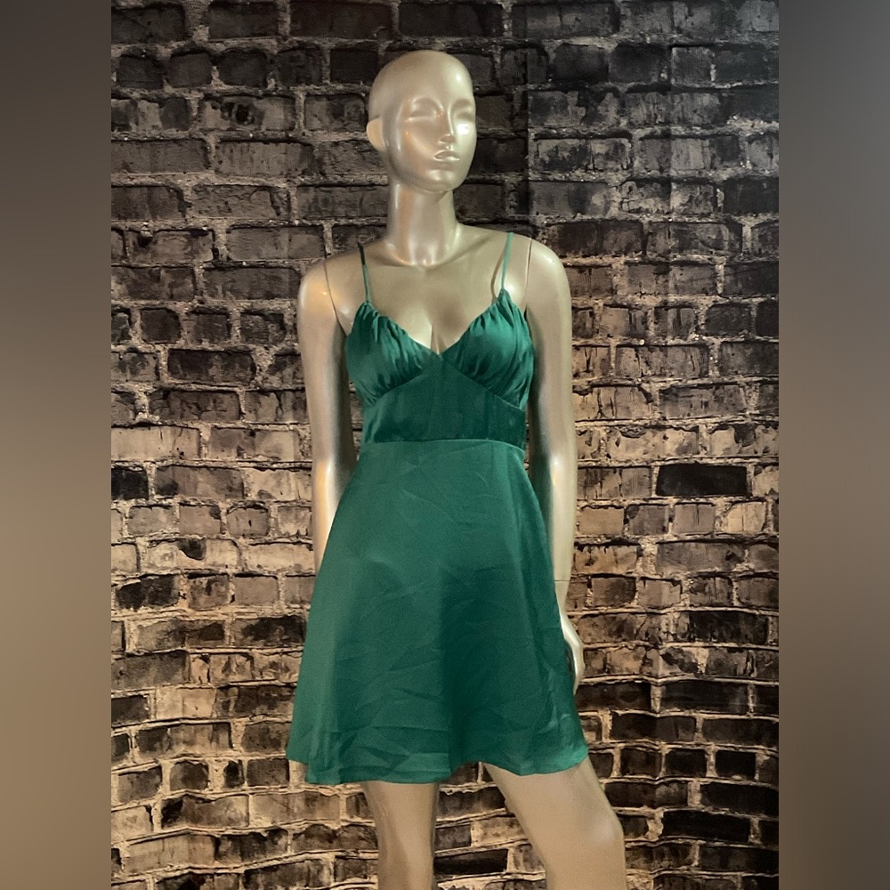 Teal Green Satin Strappy Formal Dress